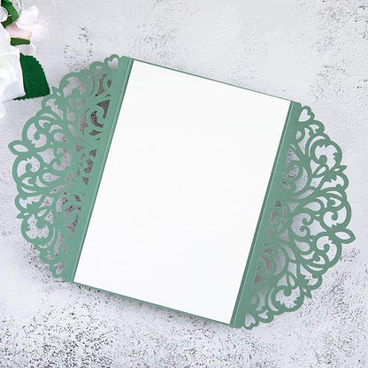 20Pcs Sage Green Laser Cut Invitation Cards With Blank Inner Sheets for Wedding Cards Bridal Shower Engagement Quinceanera Invitation (No Envelopes)