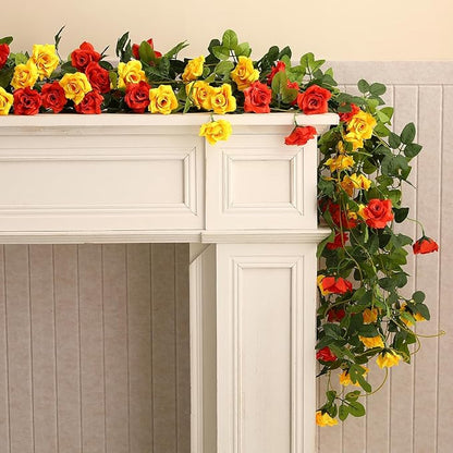 Floweroyal 6 Pack Artificial Flower Garlands 15.8FT Fake Rose Vines Silk Flowers Hanging Rose Ivy for Wedding Arch Party Home Garden Wall Decor (Orange Yellow)