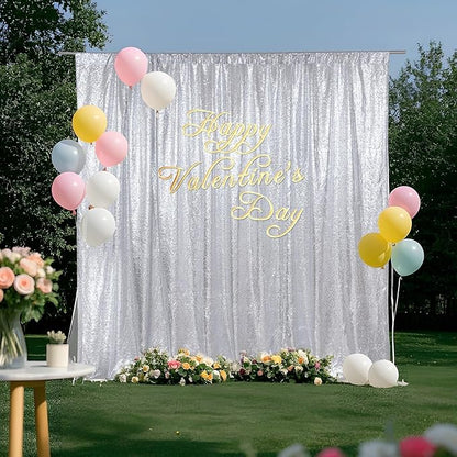 SquarePie Sequin Backdrop Curtain Not See Through Thick Background for Party 5FT x 7FT Silver
