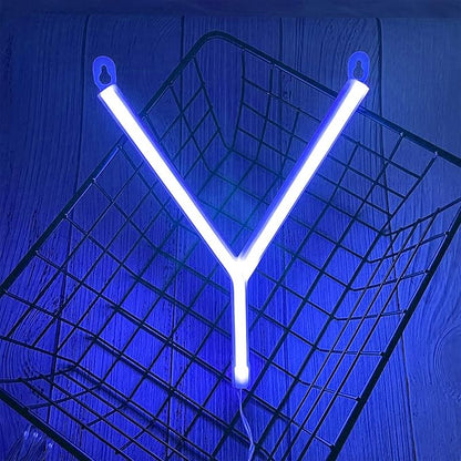 LED Blue Neon Letter Signs Night Light Battery or USB Operated LED Marquee Letters Neon Art Decorative Lights Wall Decor for Children Baby Room Christmas Wedding Party Decoration(Y)