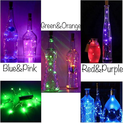 10 Pack 20 LED Wine Bottle Cork Lights Mini Fairy String Lights Copper Wire, Battery Operated Starry Lights for DIY, Festival, Wedding, Party, Indoor, Outdoor Decoration (Multi-Colored)