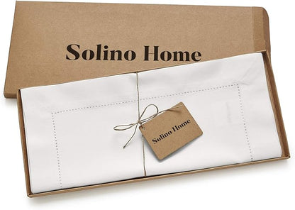 Solino Home White Table Runner 156 Inches Long - Cotton Linen Hemstitch Extra Long Table Runner 14 x 156 Inch for Fall, Autumn, Halloween, Thanksgiving, Christmas, Holiday