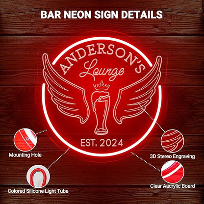 Custom Lounge Neon Sign for Home Bar Wall Decor, Personalized LED Neon Bar Name Signs for Men Dad Gifts, Dimmable Customizable Light Up Signs for Man Cave Lounge Basement Bar Tavern Bistro Business