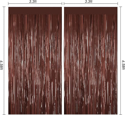 Coffee Brown Metallic Tinsel Backdrop Foil Fringe Curtains 2Packs Door Streamers Backdrop for Birthday Door Decorations, Party Supplies for Bachelorette, Graduation, Christmas Disco Groovy Decors