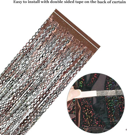 4Pcs Brown Metallic Wavy Tinsel Curtains - 3.3x6.6 ft Foil Curtain Backdrop for Birthday Party, Halloween Decor