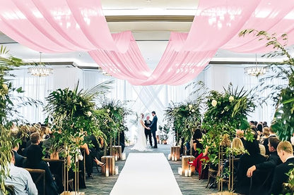 6 Panels Pink Ceiling Drapes for Wedding, 5ftx10ft Ceiling Drapes Cheesecloth Sheer Fabric Curtain Wedding Arch Draping Fabric Romantic Ceilings Decorations for Weddings Party Ceremony Stage