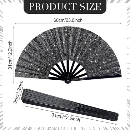 Thyle 6 Pcs Large Folding Fan for Line Dancing Bulk Boots on The Ground Hand Fan Black Popping Clapping Party Favors Decoration Gift for Edm Festival Club Summer(Classical)