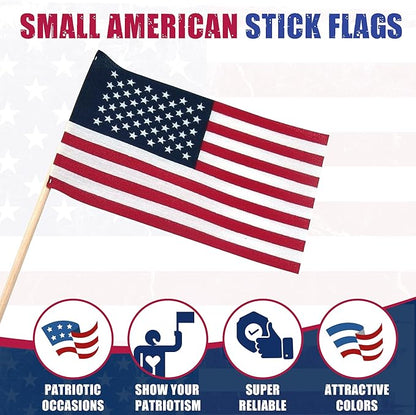 Super Tough Small American Stick Flags 4’’x6’’ - No Tip | Cotton Outdoor Flag on 10’’ Wooden Stick | Hand Held Flags Patriotic Decor for Various Holiday Parties and National Flag Day | 500 Pack