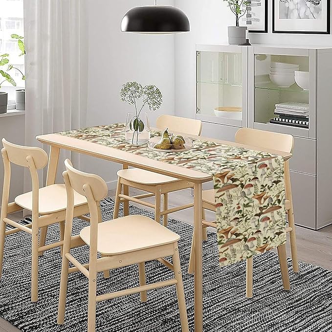 Mushroom Table Runner,Vintage Forest Flower Plant Print Table Runner for Kitchen Dining Table Home Party Decoration 13x72 Inch