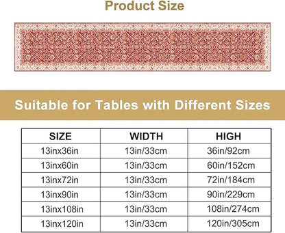 Boho Floral Vintage Table Runner, Retro Red Flower Rustic Country Farmhouse Abstract Pattern for Home Kitchen Table Decor Dining Coffee Room Party Decor 13x36in