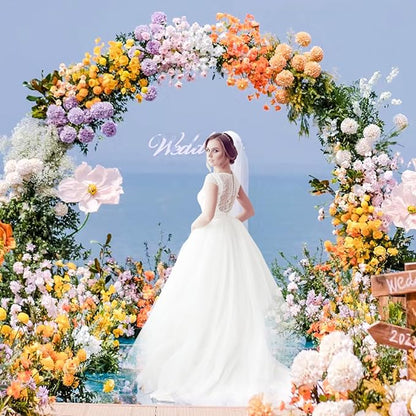Wokceer Wedding Arch 8.5FT Round Backdrop Stand Gold Metal Circle Balloon Arch Frame Stand for Wedding Ceremony Birthday Party Bridal Shower Anniversary Candy Tables Decoration