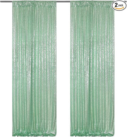 Poise3EHome Mint Green Sequin Backdrop Curtain, 2 Panels, 2FTx8FT, Polyester, for Party Wedding Sequence Decoration