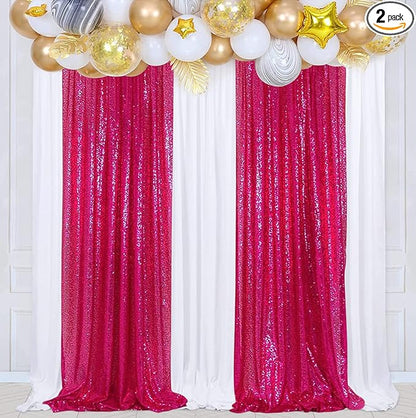 Poise3EHome Hot Pink Sequin Backdrop Curtain, 2 Panels Hot Pink Sequin Backdrop, 2FTx8FT Sequin Curtains for Party Wedding Sequence Backdrop