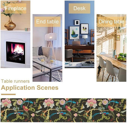 Floral Butterfly Table Runner Seasonal Spring Flower Bird Table Decoration Table Runner for Home Party Decoration 13x90 Inch
