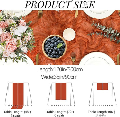 16PCS Orange Cheesecloth Table Runner - 10FT x 35x120Inch Boho Gauze Cheese Cloth Table Runner for Wedding Party, Baby Bridal Shower Table Decor