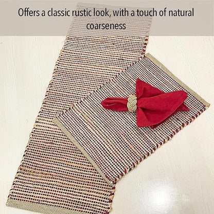 Chardin home Natural Jute Table Runner 13x36 Inch – Vintage Boho Rustic Table Decor – Handwoven Table Runner in Natural Jute and Red – Farmhouse Dining or Console Table Accent