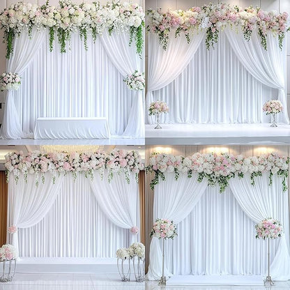 20 ft x 10 ft Wrinkle Free White Backdrop Curtain for Wedding Parties, Polyester Photo Backdrop Drapes for Baby Shower Birthday Party Backdrop Stand, Bulk Thick Background Curtains 5x10FT 4 Panels