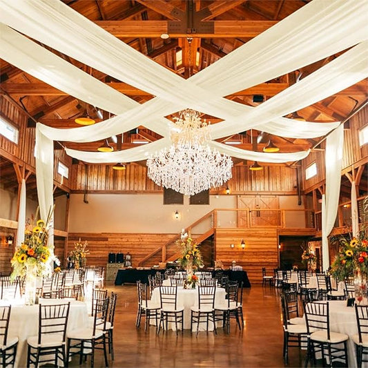 6 Panels Ivory Ceiling Drapes for Wedding 5ftx40ft Ceiling-Drapes Wedding Arch Draping Fabric Cheesecloth Sheer Curtain Romantic Decorations for Party Banquet Ceremony Stage