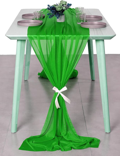 MDS 2 Pack 14ft Chiffon Table Runner 29 x 170 Inches Sheer Wedding Runner Romantic Rustic Table Runner for Wedding Decorations, Birthday Parties, Bridal Shower Party Arch Decor - Green
