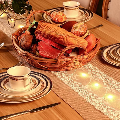 Burlap Table Runner with LED String Lights Rustic 12" x 108" Christmas Tablecloth Lighted Table Runner Farmhouse Decor for Wedding Bridal Shower Xmas Holiday (Pack of 2)