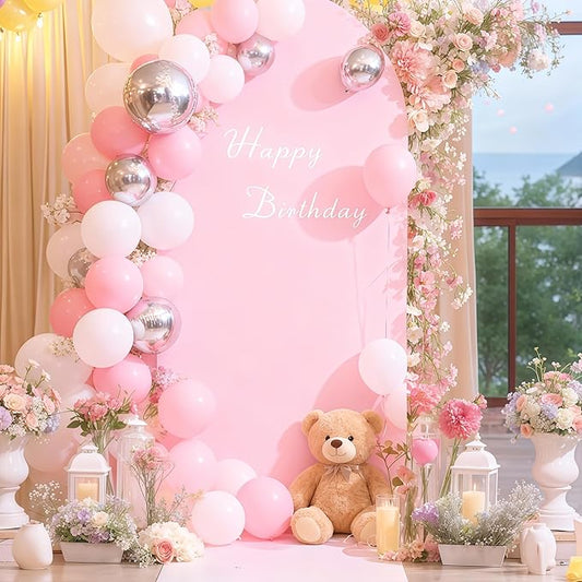6FT Pink Arch Backdrop Cover - Polyester Fitted Wedding Arch Stand Covers Round Top Chiara Arch Backdrop Cover for Birthday Party Banquet Photo Background Decoration