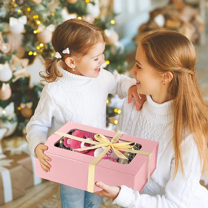 TIACABO Pink Large Gift Box with Window, 13.5"x9"x4.3" Bridesmaid Boxe for Gifts Giving,Birthday Gift Boxes with Magnetic,Closure Lid Gifts Box for Presents,Cute Boxe,Luxury for Gift Packaging