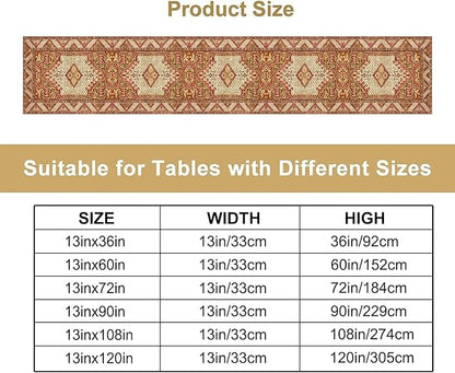 Boho Bohemia Style Orange Table Runner, Country Rustic Farmhouse Magical Abstract Print Pattern for Home Kitchen Table Decor Dining Coffee Room Garden Party Decor 13x60in