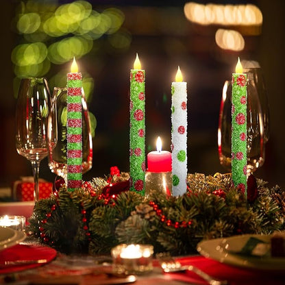 Baquler 6 Pcs Christmas Flameless Taper Candles 10.6 Inch Elf Theme Candles Battery Operated LED Christmas Candlesticks for Xmas Centerpiece Holiday Party Decor