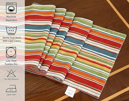 Ruvanti 100% Cotton Table Runner 120 Inches Long, Non-Slip, Stain Resistant, Washable & Reusable Table Runners Perfect for Wedding, Parties, Christmas, Holiday, in-Door use - Multi Stripe