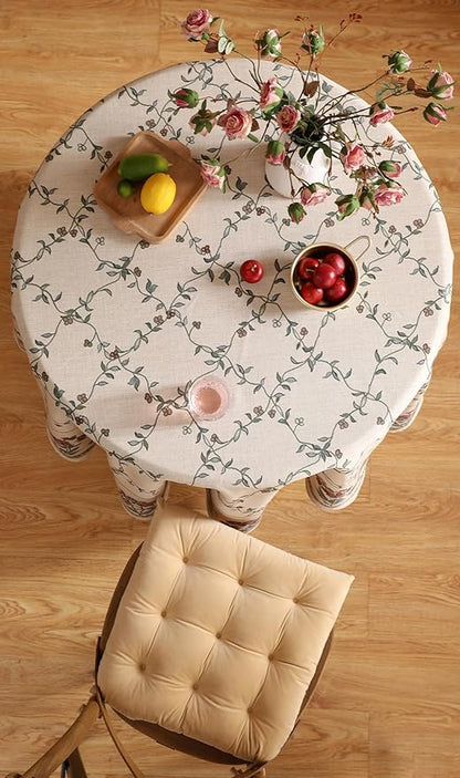 patdrea Designer Vintage Linen Round Table Cloth,Durable Breathable Floral Tablecloth,Dacorative Table Covers for Kitchen Dining Tea Party,Holiday,Christmas,Thanksgiving,Diameter 67"-Oliveirad