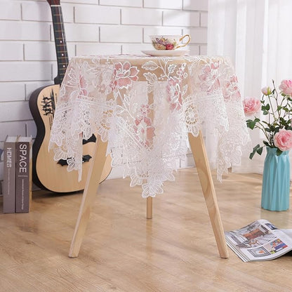 White Lace Tablecloth Round Embroidered Lace Tablecloth Vintage Decorative Exquisite Border Table Cover for Party Wedding Home Decorations, Round-48, White