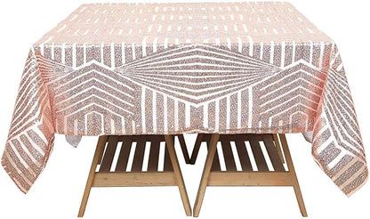Efavormart 72" Blush Rose Gold Sparkly Sequin Geometric Tulle Square Table Overlay