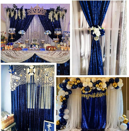 Poise3EHome 6FT x 8FT Navy Blue Sequin Photography Backdrop Curtain for Party Decoration, Navy Blue