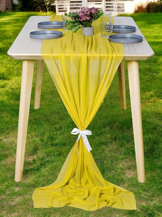 MDS Halloween Chiffon Table Runner - 12 Pack, 29 x 170 Inches, 14ft Each - Sheer Spooky Table Runners for Haunted House Parties, Trick-or-Treat Tables, Witchy Décor, Wedding & Events - Yellow