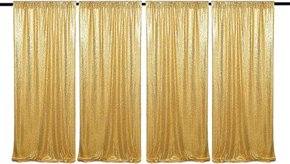 JYFLZQ Gold Sequin Backdrop Curtains 2ft x 8ft 4 Panel Glitter Photo Booth Backdrops Sparkly Photography Background Drapes for Parties Wedding Bridal Showers