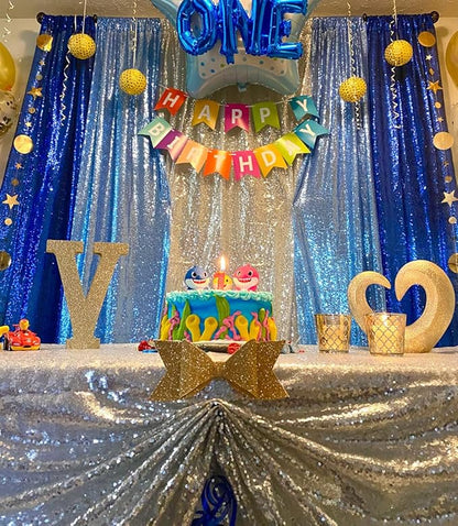 Poise3EHome Baby Blue Sequin Backdrop Curtain,2pcs 2FTx8FT Glitter Panels for Birthday Party Baby Shower Wedding Christmas Thanksgiving Holiday Festival Decor