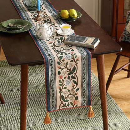 ISAENNE Designer Vintage Elegant Linen Table Runner 102 Inches Long,Colorful Flower Pattern Soft Table Runners for Dining Tables,Thanksgiving,Kitchen Tables,Christmas,12"*102"-Naples C