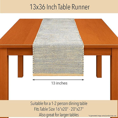 Chardin home Natural Jute Table Runner 13x36 Inch – Vintage Boho Rustic Table Decor – Handwoven Table Runner in Natural Jute and Grey – Farmhouse Dining or Console Table Accent