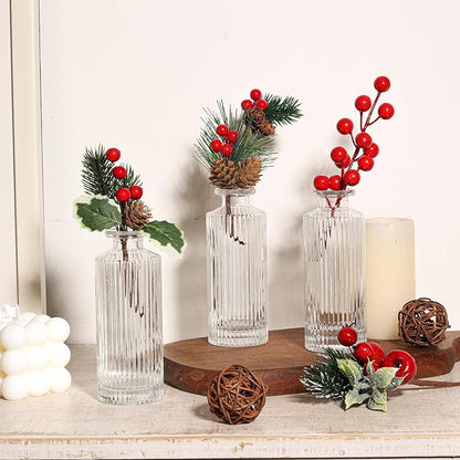 ComSaf Glass Bud Vases Set of 3, Small Flower Vases in Bulk, Mini Ribbed Vases for Centerpieces, Clear Vintage Vase for Table Decorations, Wedding, Party, Receptions, Home Decor (Different Sizes)