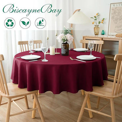 Biscaynebay Round Christmas Tablecloths 60" for Round Tables diameters from 28" to 48", Burgundy Fabric Water Resistant Folding Table Covers Washable for Dining, Kitchen, Wedding, Parties