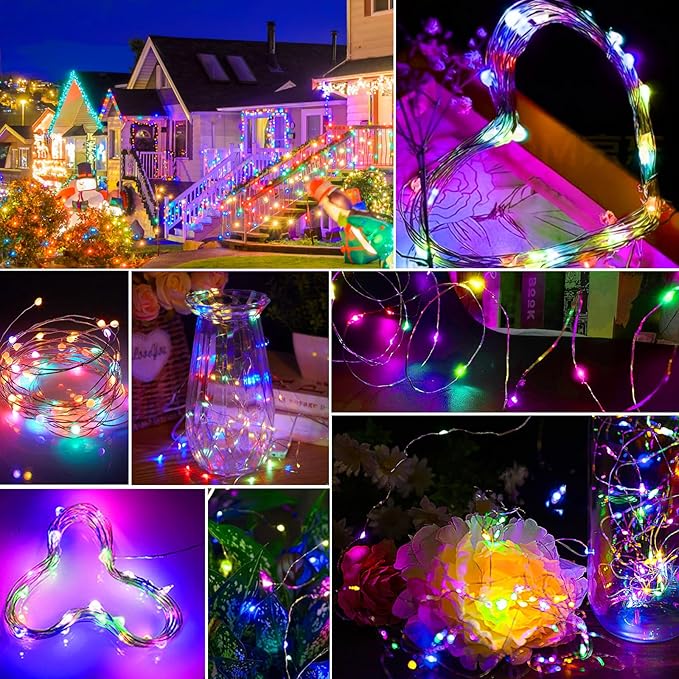 pozzolanas 8 Pack Multicolor Battery Operated String Lights - 7ft Waterproof Fairy Lights with 20 LEDs for Home, Mason Jar, Party, Wedding, Halloween, Christmas Decorations