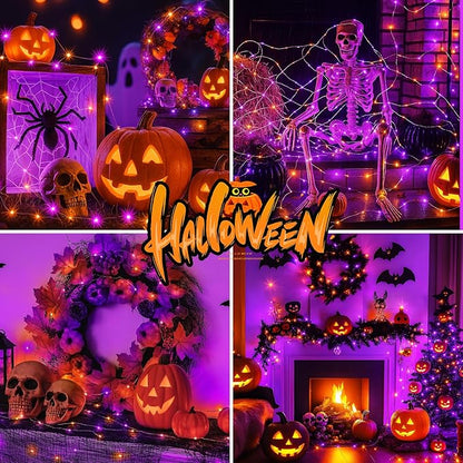 btfarm 12 Pack Fairy Lights Battery Operated [3 Modes], 7ft 20 Led Orange Purple Twinkle Lights String Lights Waterproof Bulk Mini Silver Wire for Halloween Mason Jars Vases Table Centerpiece Decor