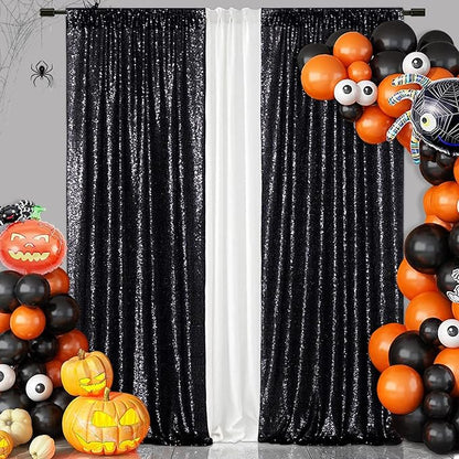 Eternal Beauty Sequin Backdrop Curtains, 2x8 Ft-2 Panels Black Back Drop for Shimmer Photography Party Wedding Birthday Decor