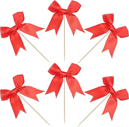 24 PCS Bow Cupcake Toppers Bowknot Cake Toppers Bow Cupcake Picks Bowknot Birthday Party Decorations Bow Cake Dessert Picks for Wedding Bridal Engagement Baby Shower Birthday Party Supplies Red