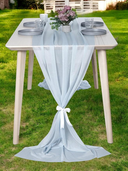 MDS Halloween Chiffon Table Runner - 10 Pack, 29 x 170 Inches, 14ft Each - Sheer Spooky Table Runners for Haunted House Parties, Trick-or-Treat Tables, Witchy Décor, Wedding & Events - Baby Blue