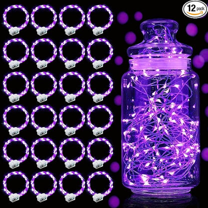 Aogist Led Fairy Lights 3 Modes Battery Operated String Lights Waterproof Silver Wire 7 Feet Firefly Starry Moon Mason Jar Lights for DIY Wedding Party Christmas (Purple, 20 Pack)