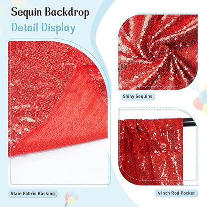 SquarePie Sequin Backdrop Curtain Not See Through Thick Glitter Background for Party 10FT x 10FT Red