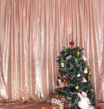 SquarePie Sequin Backdrop Not See Through Thick Background Glitter Curtain Party 7FT x 7FT Rose Gold