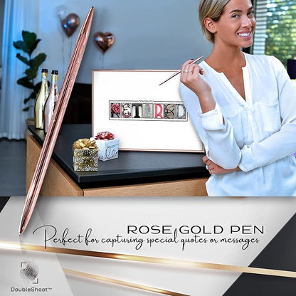 Framed Retirement Decorations Guest Book for Womens 12"x16" Rose Gold Frame - Window Cut Design - Including Gold Pen & Acrylic Glass - Retired Party Decor Gifts for Her