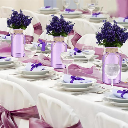 Vintage Glass Flower Vase，6 Pack Farmhouse Purple Glass Centerpiece Vases Mason Jars for Weddings, Parties & Home Decor Bulk (6, Purple)